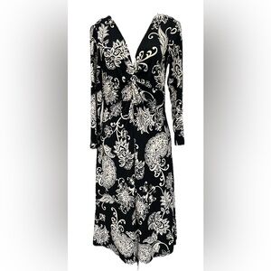 Donna Morgan Black and White Long Sleeve Midi Dress | 10
